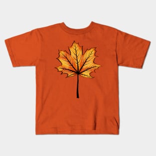 Yellow Orange Autumn Leaf Decorative Botanical Art Kids T-Shirt